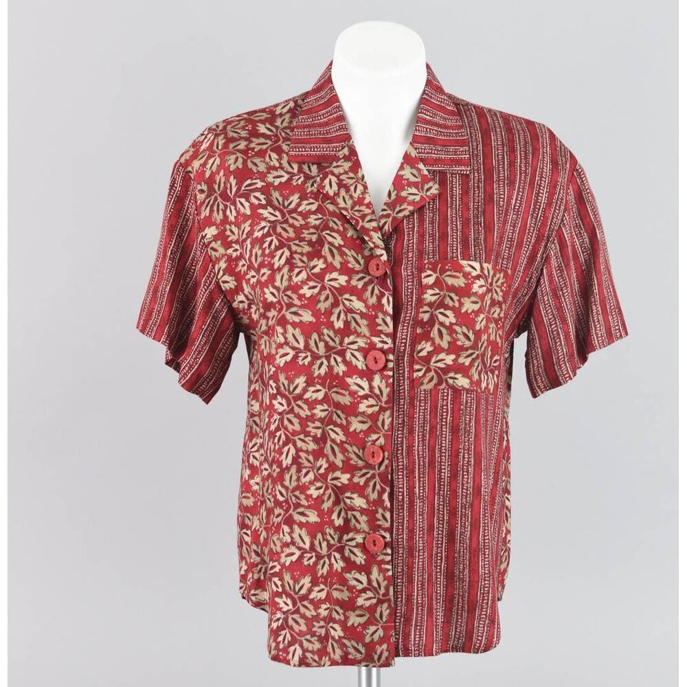 Vintage Norton McNaughton Red Floral Short Sleeve Blouse Women's Petite Size 4